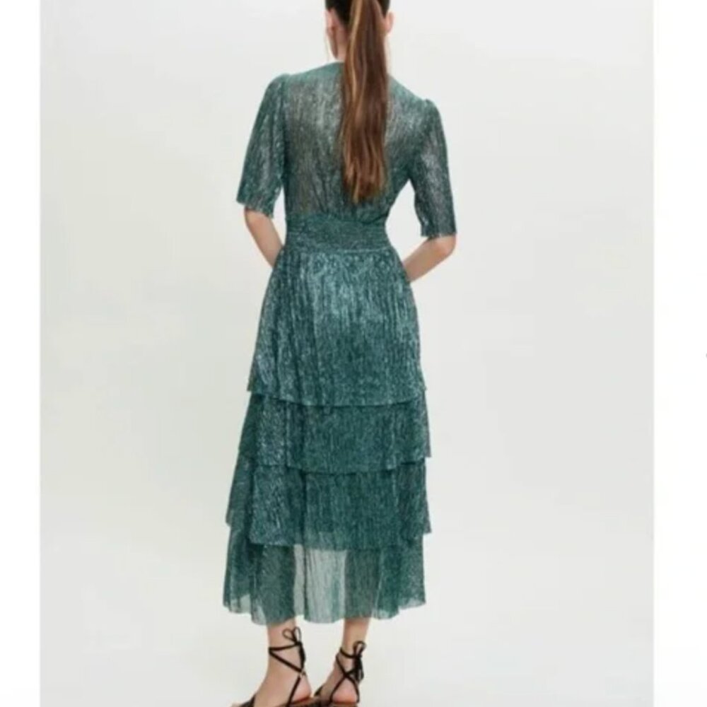 MAJE Ruffine Lurex Ruffled Midi Dress - Picture 5 of 5